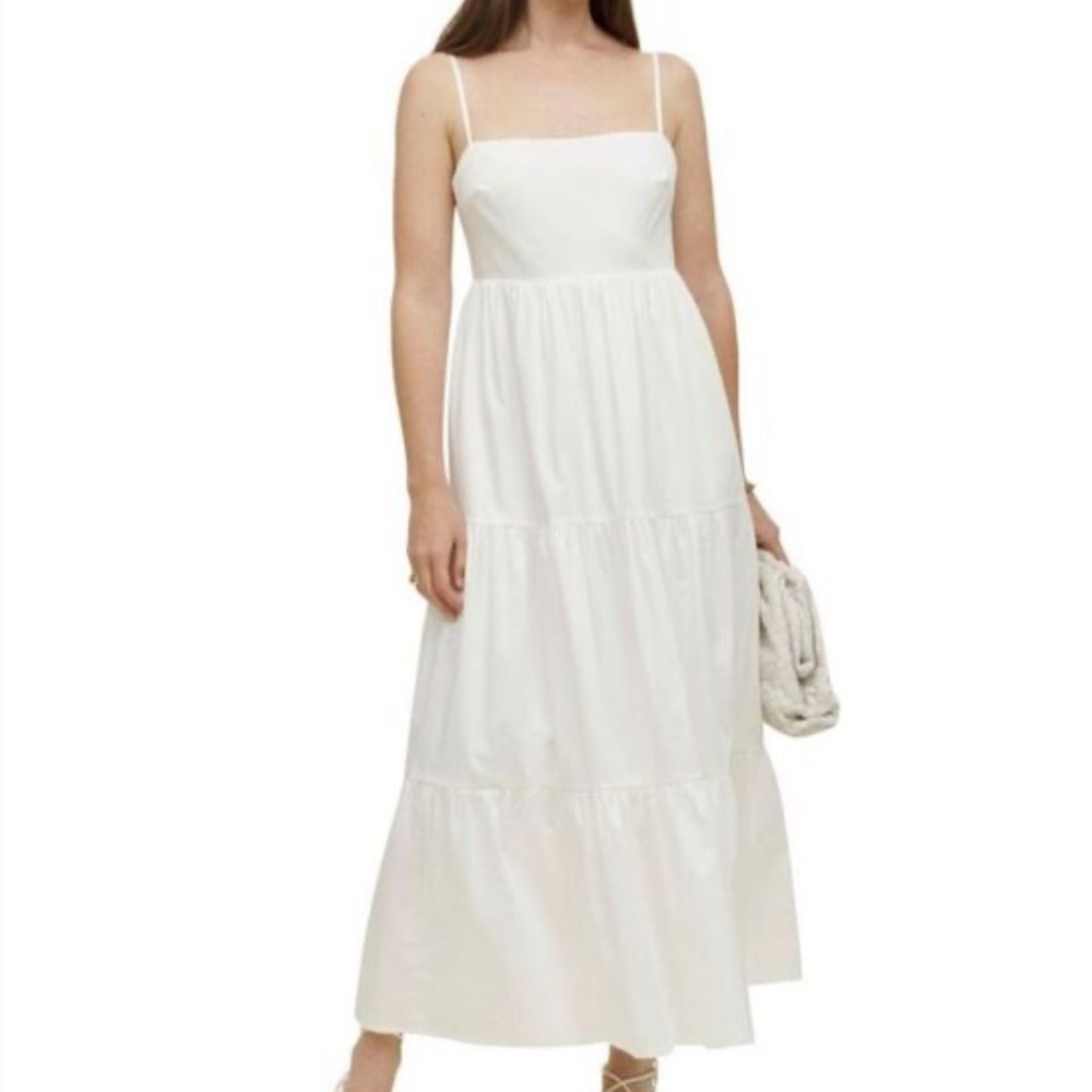 Reformation East Square Neck Maxi Dress Tiered Open Back Cotton